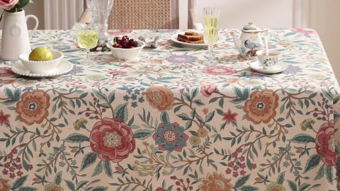 Designer Vintage Linen Long Rectangle Tablecloth,William Morris Floral Colorful Pattern Table Cloth,Decor Table Cover for Kitchen,Dining,Thanksgiving,Christmas,63"*102"-Flowershadow a