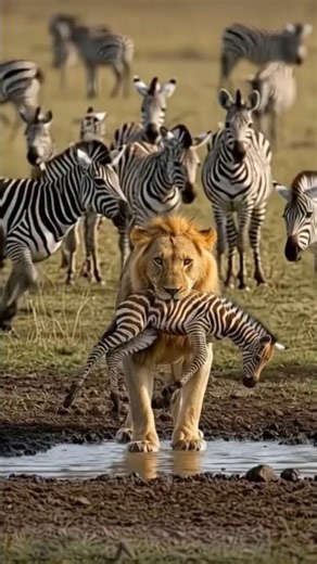 Lion Grabs Zebra in the Middle of the Herd | Cinematic Wildlife Hunt #viralwildlife #Short #Animals