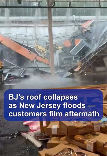 The roof collapsed Monday at the BJ's in Oakhurst. Customers managed to film the aftermath of the incident and flooding of the store. No injuries were immediately reported. One witness said the collapse happened in the chip aisle. He said a 50-foot section of roof came down about 20 feet from him.