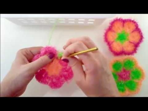 Crochet African Flower Dish Scrubby Using Sparkle Scrubby Yarn