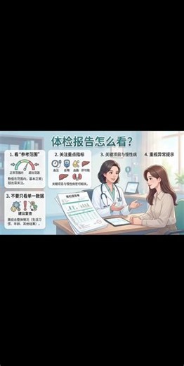 体检报告怎么看？ 体检报告是了解自己健康状况的重要工具，但很多人拿到后只看“正常或不正常”，其实更重要的是看懂背后的意义。 🧠第一，看“参考范围”每一项指标后面都会有参考范围。数值在范围内，一般说明基本正常；如果超出范围，就需要进一步关注。 ⚠️第二，关注重点指标体检中有一些关键项目需要特别留意，例如：血压、血糖、血脂、肝功能和肾功能，这些都和常见慢性疾病密切相关。 🍃第三，不要只看