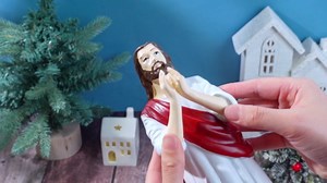 Thyle Jesus Easter Tree Topper with LED Lights 9.84" Lighted Christian Religious Resin Jesus Tree Topper He ls Risen Resurrection Decorations Ornament for Easter Office Home Church Decor Gift(Red)