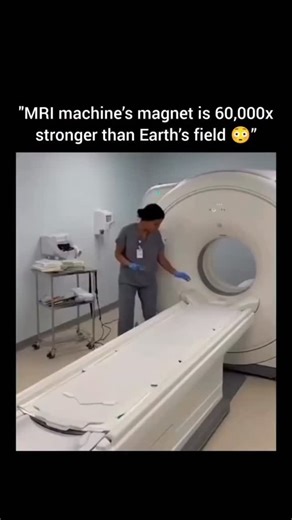 Explains Everything on Instagram: "The strong magnetic field inside an MRI machine is powerful enough to pull metal objects across a room.MRI stands for Magnetic Resonance Imaging, and it uses magnets up to 60,000 times stronger than Earth’s magnetic field to align hydrogen atoms in your body. . . When radio waves are applied, these atoms release signals that computers use to create detailed images of organs and tissues — without any surgery or X-rays. . That’s why hospitals take extreme precaut
