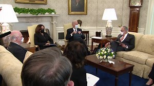 During a White House meeting with Senate Democratic leaders, Pres. Biden expressed optimism over a bipartisan COVID-19 relief package. Even as talks continue with both sides, Democratic leaders have made it clear they’re willing to move forward without support from Republicans. | CBS Evening News