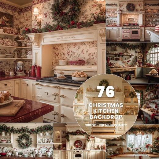 Vintage Christmas Kitchen Backdrop, Cozy Holiday Baking Scene (digital Download 300 DPI) - Etsy
