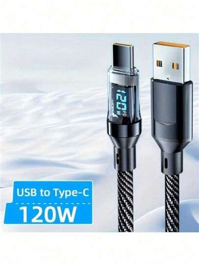 120W Super Fast Charging USB A To Type-C Cable With LED Digital Display, Matte Surface, 6A High Current, Compatible With POCO, Birthday, Valentine's Day, Mother's Day Gift | SHEIN