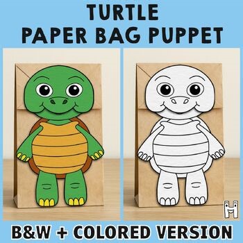 Turtle Puppet Paper Bag Tortoise Craft Activity Coloring Pet Animal Unit Center