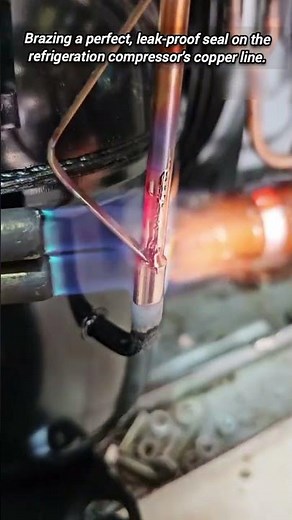 Brazing a perfect, leak-proof seal on the refrigeration copper line.