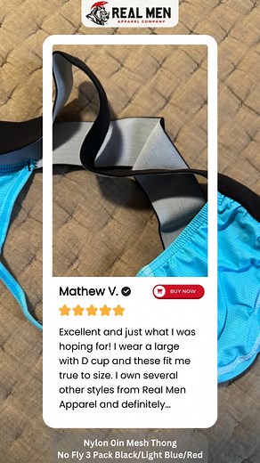 "Excellent and just what I was hoping for!" Mathew V. found his perfect match in our Nylon 0in Mesh Thong. ⭐ It's all about the fit: "I wear a large with D cup and these fit me true to size." Our specialized pouch system ensures you get the support you need, without compromise. If Mathew is already sizing up his collection, you know it's a winner! Shop the 3 Pack (Black/Light Blue/Red) today on rmac.store! 👇 #RealMenApparel #MeshThong #TrueToSize #PouchComfort #5StarFit #realmenapparel #realmen