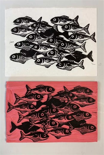 Exploring Linoleum Printing: Schooling Fish Art