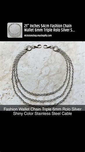 Fashion Wallet Chain Triple 6mm Rolo Silver Shiny Color Stainless Steel Cable Unisex Customisable Tarnish Resistant Very Strong 21