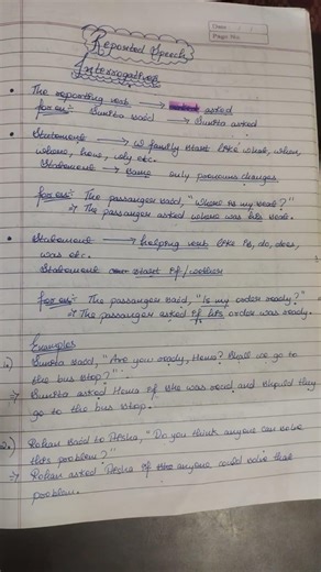 reported speech notes @Perfect Study Hub