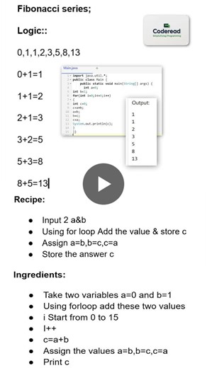 Sathiya Raman Com Solves Fibonacci Sequence in Java | Coderead Academy posted on the topic | LinkedIn