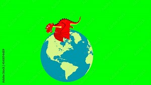 Cartoon red flying dragon loop 2d animation green screen