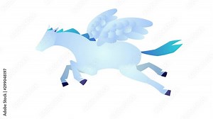 Running Pegasus cartoon character. 24fps seamless looping animation of hippogriff with alpha channel. Linear doodle crazy contour. Business style animation.