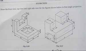 EXERCISESDraw the front view, top view and right side view for... | Filo