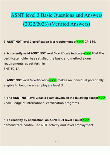 ASNT level 3 Questions and Answers 2025/2026 100 Correct Verified Answers4424