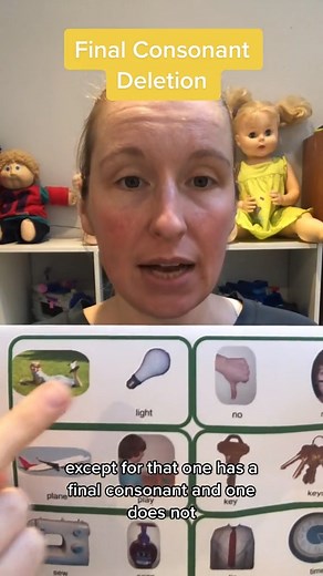 How to do speech therapy for final consonant deletion. When a child is deleting the final consonants off of words, we start with minimal pairs. These are words that sound exactly the same except that one. Word has the final consonant, and the other word does not. We start by having the child point to the picture we say, then we have them try to say the word with the final continent as well. For more resources, visit www.SpeechAndLanguageKids.com/FCD | Speech and Language Kids