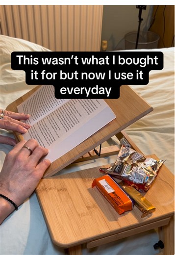 Adjustable folding bed table with tilt top and side drawer. Ideal for working, eating, studying or relaxing in bed or on the sofa. Folds flat for easy storage, perfect for small spaces, uni rooms, travel or home use. #bedtable #foldingtable #unilife #smallspaceliving #mumsoftiktok