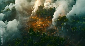 Illegal deforestation in the Amazon trees cut and burned for agriculture. Concept Environmental destruction, Deforestation crisis, Amazon rainforest, Illegal logging, Agriculture expansion