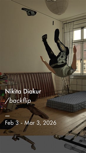 Fellowship on Instagram: "/backflip... or what it means to be human today. A project by @nikitadiakur Artists ask questions before things become “visible.” The agentic timeline that is upon us did not spawn out of nowhere. Though it feels like it arrived all at once, in reality, it has been a slow buildup to what is happening. In Nikita’s project, we see a scenario that feels a bit more human; an avatar connected to machine learning evolving, getting better at backflipping, but mostly, FAILING. 