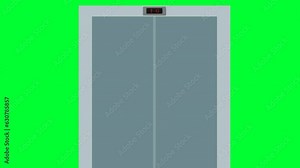 3d rendered animation of opening and closing the elevator doors on a green screen background