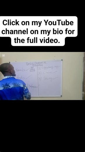 12 reactions · 5 comments | Welcome to today’s lesson on the Basic Concepts of Economics  In this video, you’ll learn: The meaning of Needs,Wants, Scale of preference, opportunity cost, Choice, scarcity. #GlobalEconomy​ #EconomicsInRealLife​ #EconomicsStudents​ #AfricanStudents​ #EuropeanStudents​ #EducationChannel​ #StudyAbroadLife​ #EconomicsTutor​  Don’t forget to LIKE, COMMENT, and SUBSCRIBE for more lessons | Wisdom Amechi Okoro | Facebook