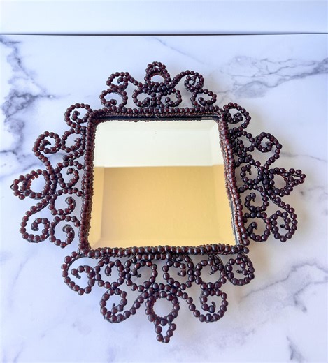 Beaded Mirror With Beveled Edge, Russet Brown Glass Beads - Etsy