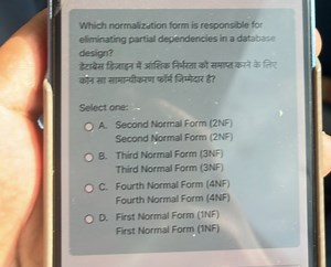 Which normalization form is responsible for eliminating partial... | Filo