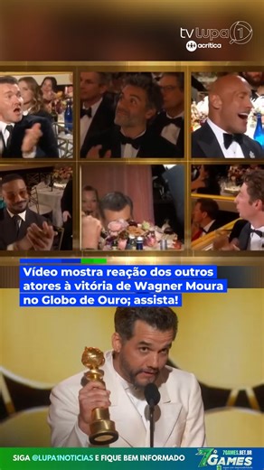 Lupa1 Tv | Rádio | Portal on Instagram: "A vitória de Wagner Moura como melhor ator em filme de drama no Globo de Ouro 2026, neste domingo (11), foi acompanhada de perto pelos demais indicados à categoria. Um vídeo divulgado nas redes sociais mostra a reação de Joel Edgerton (Sonhos de trem), Oscar Isaac (Frankenstein), Dwayne Johnson (Coração de lutador: The Smashing Machine), Michael B. Jordan (Pecadores) e Jeremy Allen White (Springsteen: Salve-me do desconhecido) no momento do anúncio. Wagne