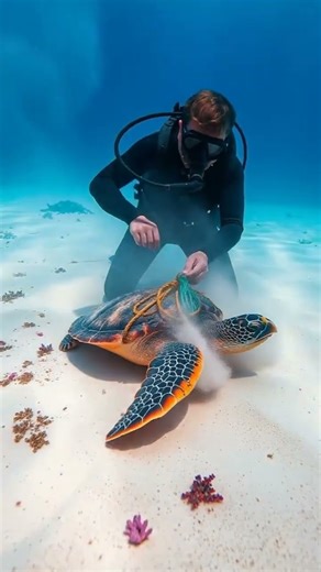 =Diver Removes Nets from Turtle 🐢