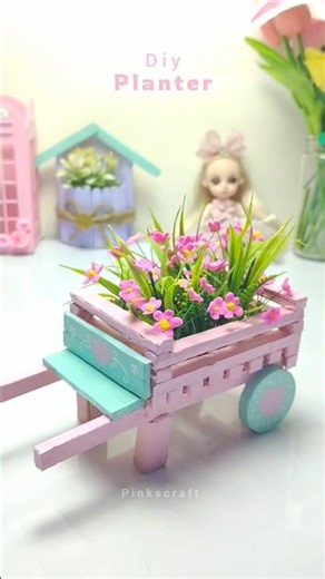 🌸 DIY Mini Wooden Flower Cart Planter 🌸 | Popsicle Craft | #shorts