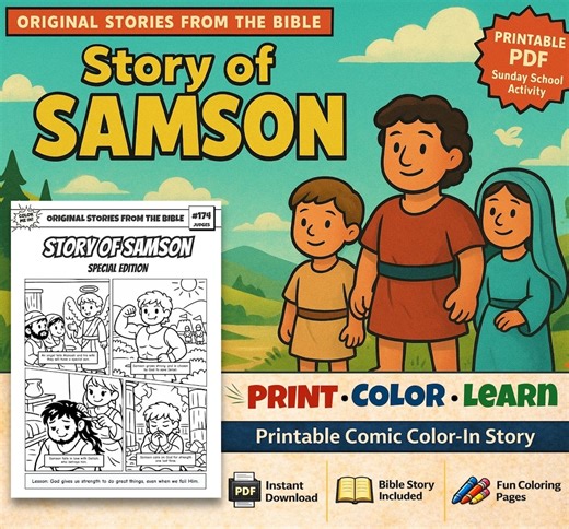 Story of Samson A4 Bible Comic Coloring Page | Sunday School Craft | Bible Study for Kids | Children’s Church Activity | Judges 13-16 - Etsy UK