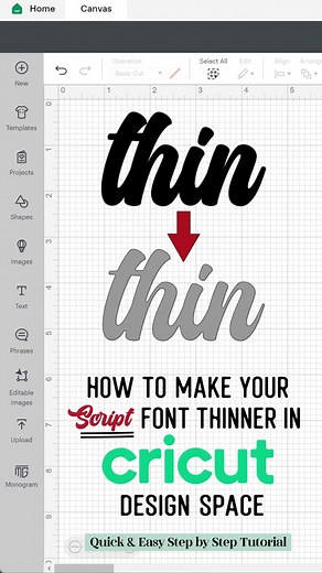 Learn how to make SCRIPT font thinner in Cricut Design Space. I released another video similar to this one, however this one is a bit different and focuses on script fonts with connecting letters. #designspacetips #designspacetutorial #cricuttipsforbeginners #cricuttips #cricuthacks #cricut