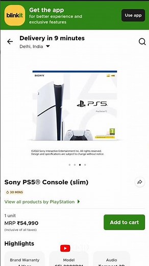 PlayStation 5 Slim Delivered in 10 mins by Blinkit in India