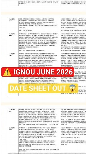 IGNOU June 2026 Tentative Date Sheet Out 🔥