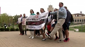 Men strut in heels around Saint Ambrose University to raise awareness on sexual assault