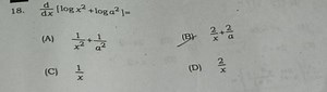 Find the derivative:\frac{d}{dx} \log x^2   \log a^2 \frac{1... | Filo