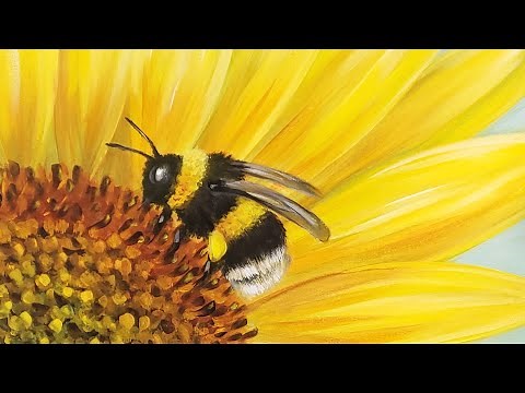 Easy Sunflower Bumblebee Acrylic Painting LIVE Tutorial