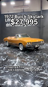 1972 Buick Skylark - Odometer reading- Reads 78K - Interior condition- Excellent - Exterior condition- Excellent - Engine- 350 - Transmission- 3 Speed Automatic - Financing available-$367 Monthly W/ 10% Down WAC - Worldwide shipping - Pictures and videos on rollingmuseums.com - Price- $27,995 Services Provided Classic Car Sales, Buying, Consignment, and Repair Rolling Museums Huntville AL 35806 256-621-7922- (Shop Cell) FaceTime Available 256-801-4409- (Landline) Mon-Fri 9am-5pm CST . . . . #bui