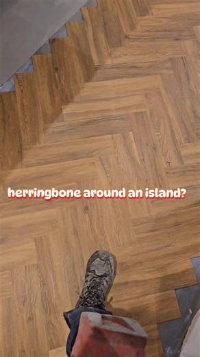 Herringbone Flooring Installation Around an Island