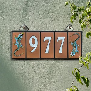 Geckos Tile House Address Numbers | Terra Cotta Background White Numbers | Gecko End Caps | Ceramic Tile Address Sign | Southwestern Style - Etsy