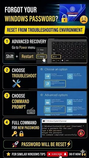How to Reset Windows 11/10 Password Using CMD (Easy) #WindowsTips #PasswordReset #Windows11 #Windows