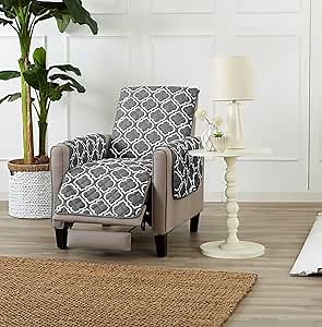 Reversible Recliner Cover for Living Room. Oversized, Recliner Furniture Protector with Secure Straps. Recliner Cover for Dogs, Protect from Kids and Pets. (Recliner, Charcoal)