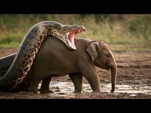 GIANT Anaconda Ambushes a Baby Elephant | anaconda eating big animals!