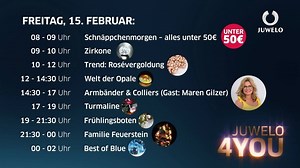 Juwelo 4 You ist das perfekte Sendformat für alle! (auch für diejenigen, die Juwelo kennenlernen möchten.) Wir haben wunderschöne Angebote für Sie vorbereitet. Hier eine Übersicht, was Sie am 15. Februar auf keinen Fall verpassen sollten! | Juwelo Deutschland