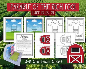 Parable of the Rich Fool Craft | Fools Bible Lesson Luke 12:13-21 Printable Craft for Kids Sunday School | 3-D Print April Fools for Kids - Etsy