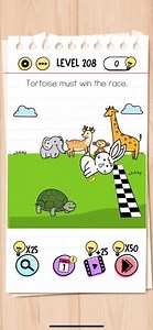 Brain Test Level 208 Tortoise must win the race Answers Solutions