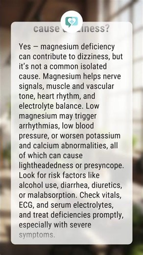 Can lack of magnesium cause dizziness?