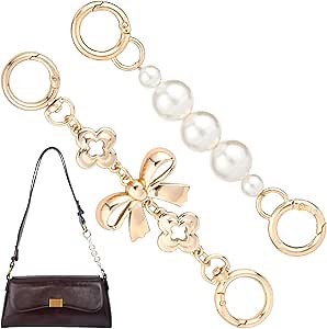 Alpinleux 2 Pcs Gold Bow Bag Extender Chain, Metal Pearl Extender Chains, Bow Pattern Purse Strap Replacement, Wallet Extender Chain Decoration for Purses, Bags, Wallet